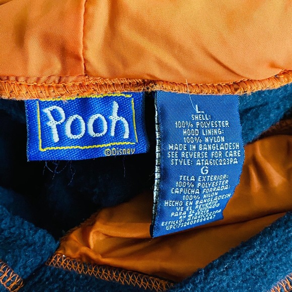 Womens L Disney Winnie the Pooh Navy Fleece Sweatshirt Pullover Hooded Hunny Pot - Picture 5 of 5